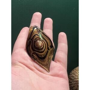 Vintage Dichroic Art Glass Pendant Coppery Caramel Shiny Swirls Y2K